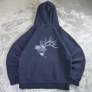 First Lite Hunting Hoodie Elk Graphic Navy Pullover Outdoor Heavyweight Men’s M